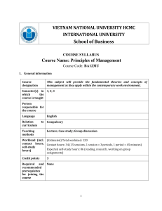 Principles of Management Course Syllabus - Vietnam National University HCMC