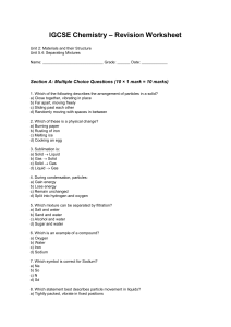 IGCSE Chemistry Revision Worksheet: Materials, Structure & Separating Mixtures