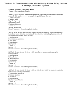 Genetics Test Bank: Essentials, 10th Ed. - Klug, Cummings, Spencer