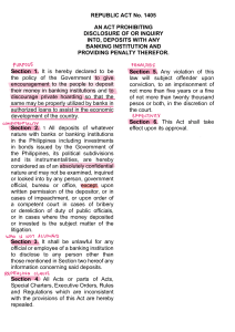 Republic Act 1405: Bank Secrecy Law Philippines - Deposits Confidentiality