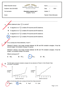 Chemistry Progress Test 1: Atomic Structure & Ionization Energy