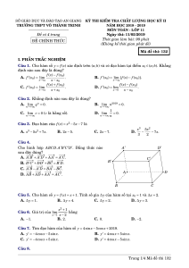 Examen de Matem&aacute;ticas 11&ordm; Grado An Giang 2018-2019