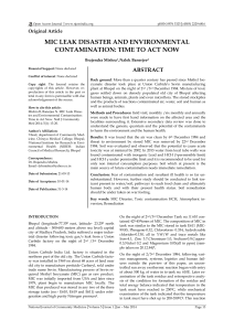 MIC Leak Disaster & Environmental Contamination: Bhopal 1984