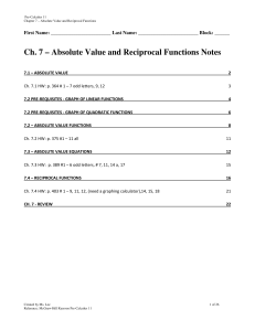 Pre-Calculus 11: Absolute Value & Reciprocal Functions Notes - Ch 7