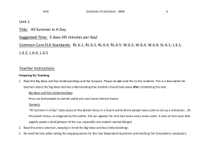 All Summer in A Day Teaching Guide 6th Grade Literature