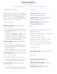 Uzma Nazim - Full Stack Engineer Resume