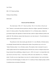 Church and State Reflection Paper: US Government Role