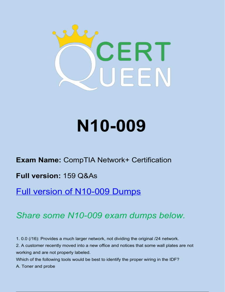 CompTIA Network+ N10-009 Exam Dumps