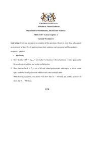 Linear Algebra 1: Vector Spaces Tutorial Worksheet