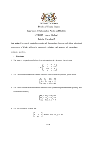 Linear Algebra Tutorial Worksheet - MTH 2105