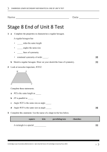 Cambridge Lower Secondary Math 8: End of Unit 8 Geometry Test