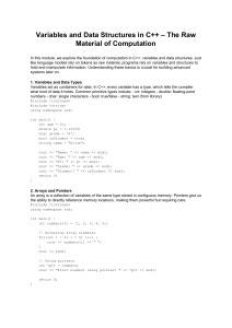 C++ Variables & Data Structures: Types, Arrays, Pointers, Vectors
