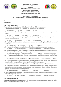 English for Academic & Professional Purposes Exam - High School