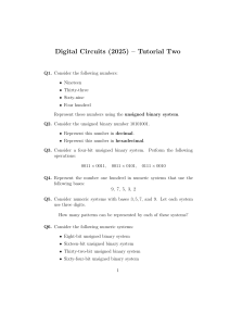 Digital Circuits (2025) Tutorial 2: Number Systems & Binary Math