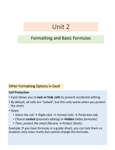 Excel Formatting & Basic Formulas: Cell Protection, Styles, Shortcuts