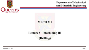 MECH 211 Lecture 5: Machining III - Drilling Operations & Geometry