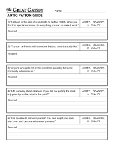 The Great Gatsby Anticipation Guide: Pre-Reading Discussion Questions
