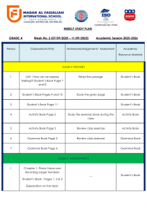 Grade 4 Weekly Study Plan 2025-2026 | Madar Al Faisaliah School