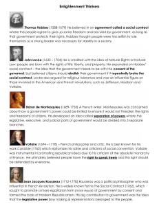 Enlightenment Thinkers: Hobbes, Locke, Montesquieu, Rousseau