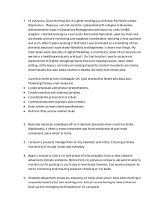 Kate Mejia - Marketing Trainee Introduction & Resume