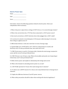 Electric Power Quiz: Practice Questions & Calculations