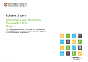 Cambridge Lower Secondary Mathematics Stage 9 Scheme of Work