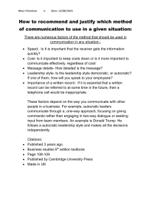 Business Communication Methods: Justification & Leadership Styles