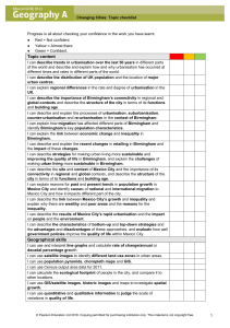 Edexcel GCSE Geography A: Changing Cities Topic Checklist