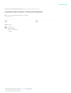 Customer Value Creation: A Practical Framework for Marketing Strategy