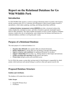 Relational Database Report for Go Wild Wildlife Park: Structure & Features