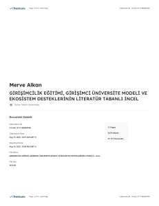 Girişimcilik Eğitimi ve Girişimci &Uuml;niversite Modeli