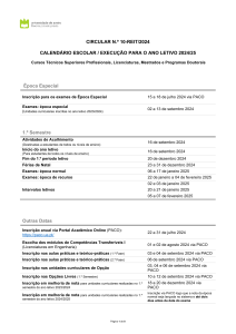 Calend&aacute;rio Escolar 2024/25 - Universidade de Aveiro