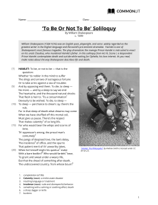 Hamlet's Soliloquy: 'To Be Or Not To Be' Worksheet