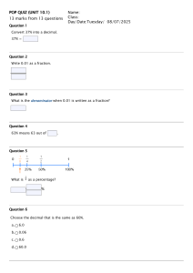 Pop Quiz: Percentages, Decimals & Fractions (Unit 10.1)