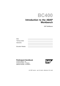 BC400: Introduction to ABAP Workbench - SAP NetWeaver Course