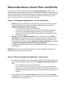 Natural Abundance, Atomic Mass, Density in Engineering Applications