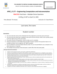 APSC_O 177 Practice Final Exam - Engineering