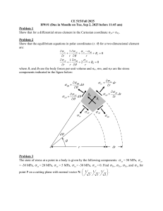 CE 515 HW#1: Stress Analysis & Equilibrium Equations (Fall 2025)