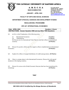 International Economics Exam - CUEA April 2022