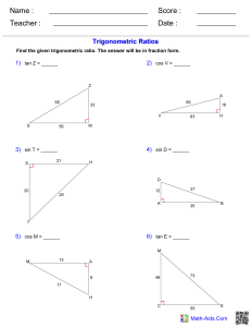 Trigonometric Ratios Worksheet: Find sin, cos, tan