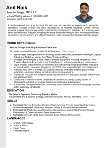 Anil Naik - Area Incharge Resume | Production Operations