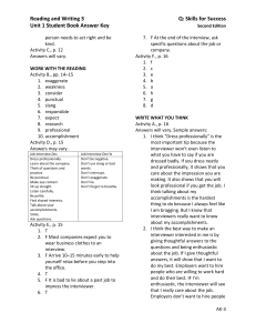 Reading and Writing 3 Unit 1 Answer Key: Job Interview Skills