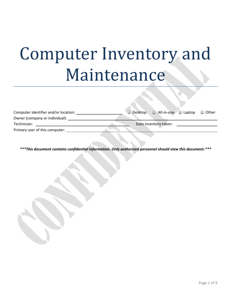 Computer Inventory & Maintenance Log Template | IT Asset Management