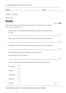 Cambridge Primary English 4 Unit 1 Test: Reading, Writing, Grammar