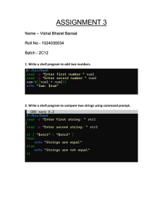 Shell Scripting Assignment 3: Add Numbers, Compare Strings, Fibonacci