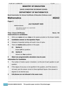 Mathematics Paper 2 Mock Exam - School Certificate Ordinary Level