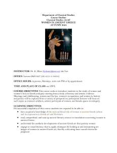 Women in Ancient Greece Course Outline - Classical Studies