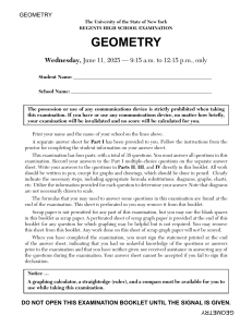 Geometry Regents Exam - June 2025