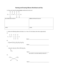Naming and Drawing Alkenes Worksheet with Key