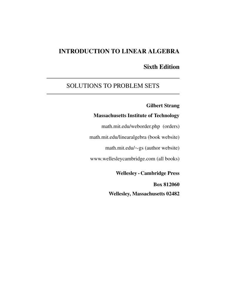 Linear Algebra Solutions: Problem Set Answers, 6th Edition